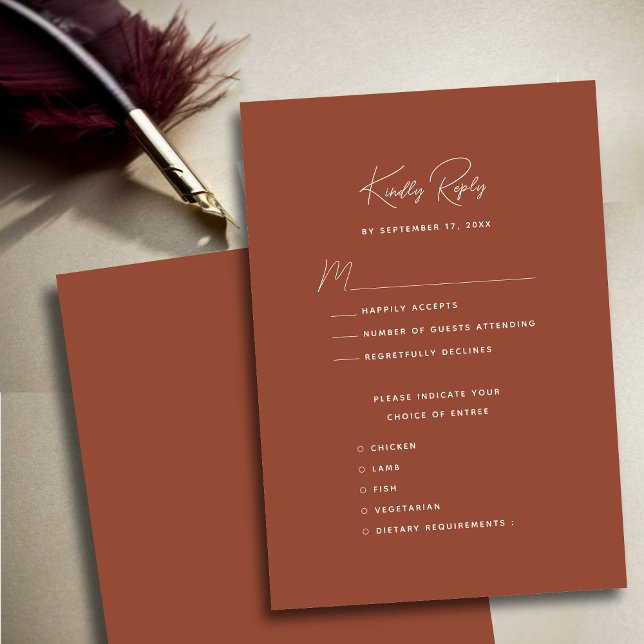 Cartão RSVP Terracotta Modern Whimsical Script Wedding (Criador carregado)