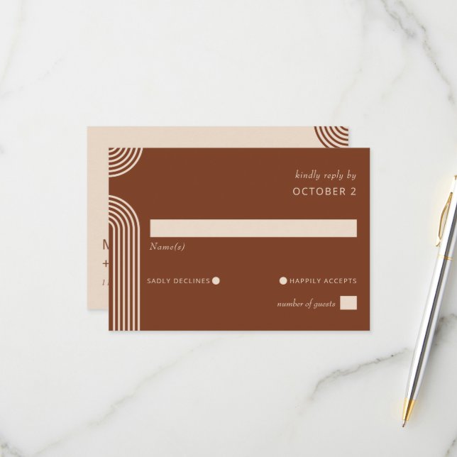 Cartão RSVP Terracotta Rustic Boho Archou Casamento Moderno (Frente/Verso In Situ)