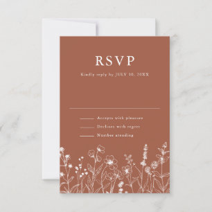 Cartão RSVP Terracotta Rustic Floral Fall Wildflower Casamento