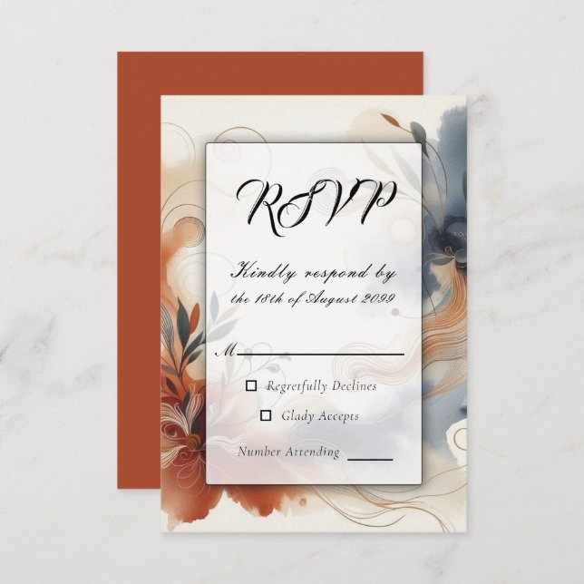 Cartão RSVP Terracotta Twilight e Marinho Blooms Casamento (Frente/Verso)