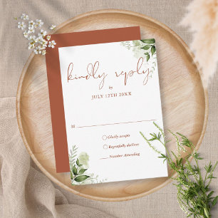 Cartão RSVP Terracotta Verde Floral Elegante Casamento