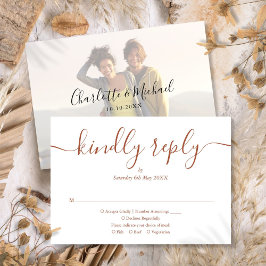 Cartão RSVP Terrecotta Simples Elegante Script Foto Casamento