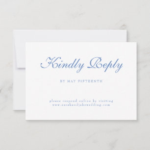 Cartão RSVP Texto Azul Casamento Branco