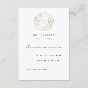 Cartão RSVP Texto floral Dourado da ameixa da grinalda que