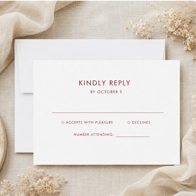 Cartão RSVP Texto Simples e Elegante | Casamento Boho (Simple Elegant Text | Boho Wedding RSVP Card)