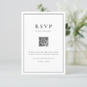 Cartão RSVP Texto Simples Preto Código QR Casamento Formal