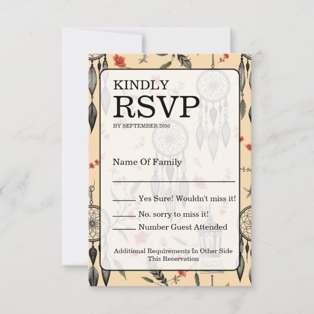 Cartão RSVP Textura Rústica de Macramê Boho Casamento (Frente)