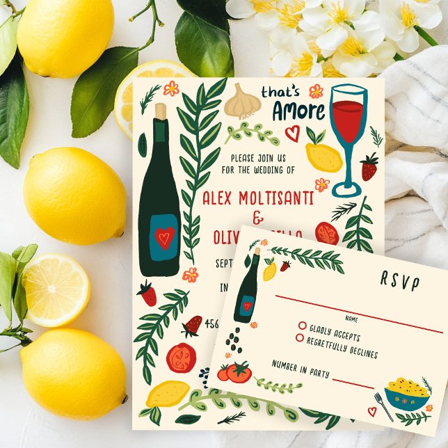Cartão RSVP That's Amore Italian Food CUSTOM Wedding  (That's Amore Italian Food Charming Hand-drawn CUSTOM Wedding RSVP Card
)
