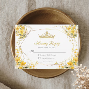 Cartão RSVP Tiaro Floral Borboletas Amarelo Dourado Quinceañer