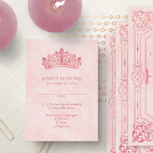 Cartão RSVP Tiaro Rosa Coroa Elegante Quinceanera