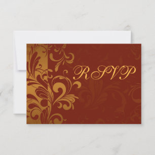 Cartão RSVP Tijolo Rico Vermelho e Ouro Redemoinho Reverso RSV