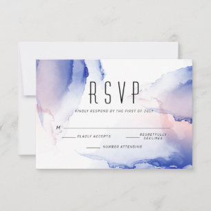 Cartão RSVP Tinta de Fluido Moderno do Rosa de Blush Azul COba