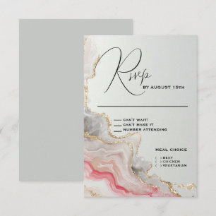 Cartão RSVP Tinta Fluida de Ágata Rosa Elegante