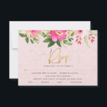 Cartão RSVP Tipografia Dourada de Aquarela Rosa Bat Mitzvah<br><div class="desc">Tenha orgulho, alegria e comemore este marco do seu Bat Mitzvah favorito com este sofisticado e personalizado cartão de inserção RSVP para o seu evento! Uma aquarela floral, cor-de-rosa e cor-de-pêssego, impressionante, com a tipografia de um script de folha de ouro falso, e rosa de cinza poeirento moderno e serif...</div>
