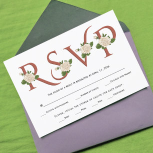 Cartão RSVP Tipografia e casamento outono de rosas brancas