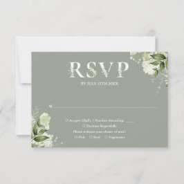 Cartão RSVP Tipografia Floral Verde de Tipografia de Casamento