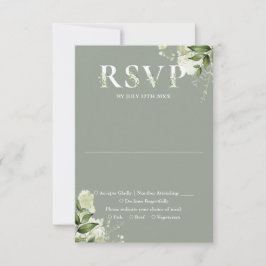 Cartão RSVP Tipografia Floral Verde Musgo Casamento