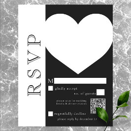Cartão RSVP Tipografia Moderna Casamento de Coração Branco Neg