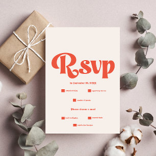 Cartão RSVP Tipografia Moderna Retro Rosa e Laranja para Casam