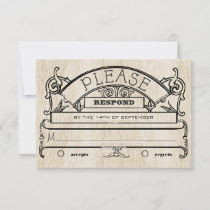 Cartão RSVP Tipografia Moderna Vintage de Madeira Casamento RS