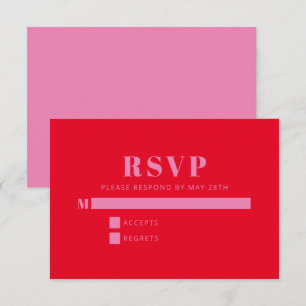 Cartão RSVP Tipografia Negra Moderna, Rosa Brilhante e Casamen