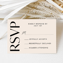Cartão RSVP Tipografia Negrito Moderna Casamento Creme