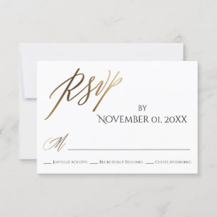 Cartão RSVP Tipografia simples, elegante e Dourada