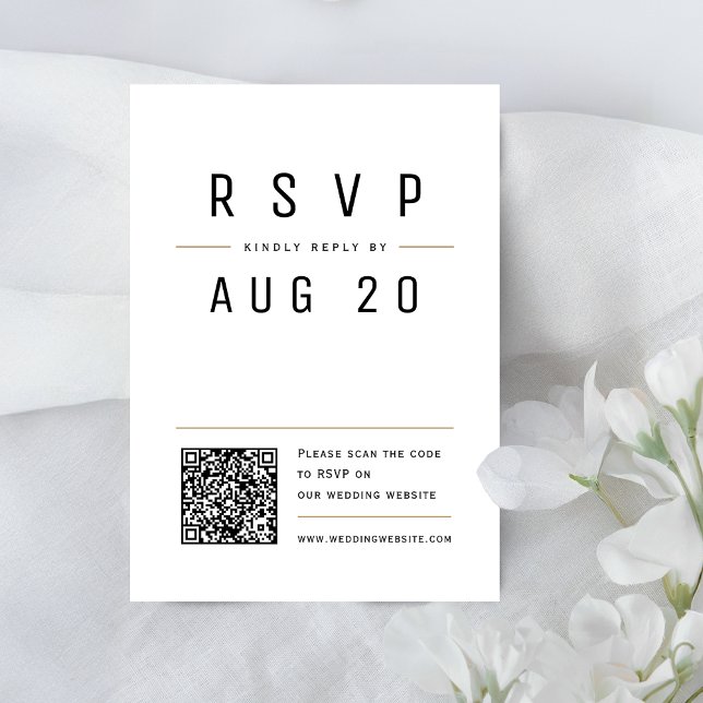 Cartão RSVP Tipografia Simples Moderna Código QR Casamento (Modern Chic Simple Typography QR code Wedding RSVP Card)