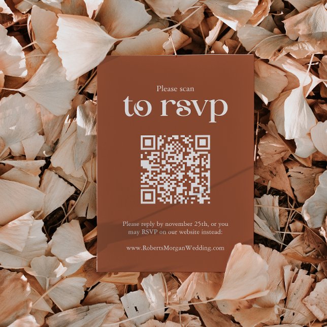 Cartão RSVP Tipografia Terracotta Código QR Casamento (Criador carregado)