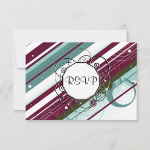 Cartão RSVP Tiras Modernas de Pluma e Teal com Monograma