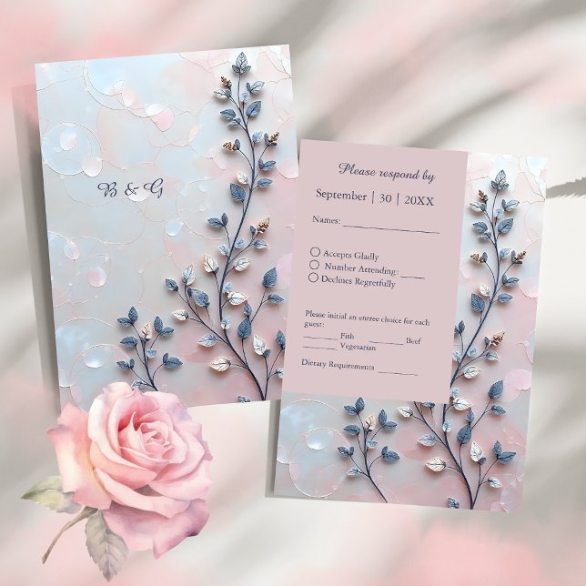 Cartão RSVP tom róseo e tom pérola ramo botânico para casament (Criador carregado)