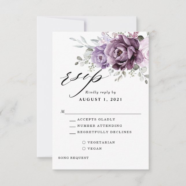 Cartão RSVP Tons de Flor de Casamento Floral Malinconico Roxo  (Frente)
