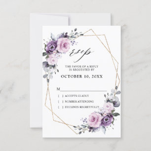 Cartão RSVP Tons de Flores de Púrpura Empoeirada Casamento Geo