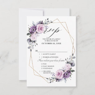 Cartão RSVP Tons de Flores de Púrpura Empoeirada Casamento Geo