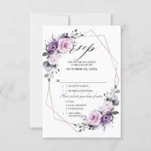 Cartão RSVP Tons de Flores de Púrpura Empoeirada Casamento Geo
