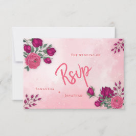 Cartão RSVP Tons de Rosa Magenta Rosa Casamento Moderno