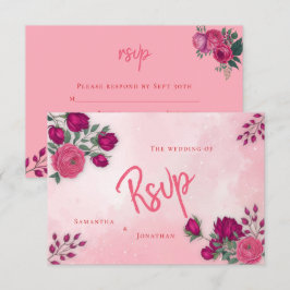 Cartão RSVP Tons de Rosa Magenta Rosa Casamento Moderno