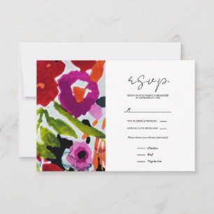 Cartão RSVP Toque de Cor Ousada Flores em Aquarela Intensa
