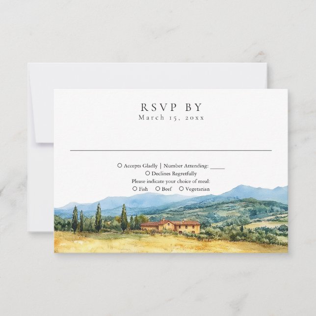 Cartão RSVP Toscana Itália Rústico País Aquarela Casamento (Frente)