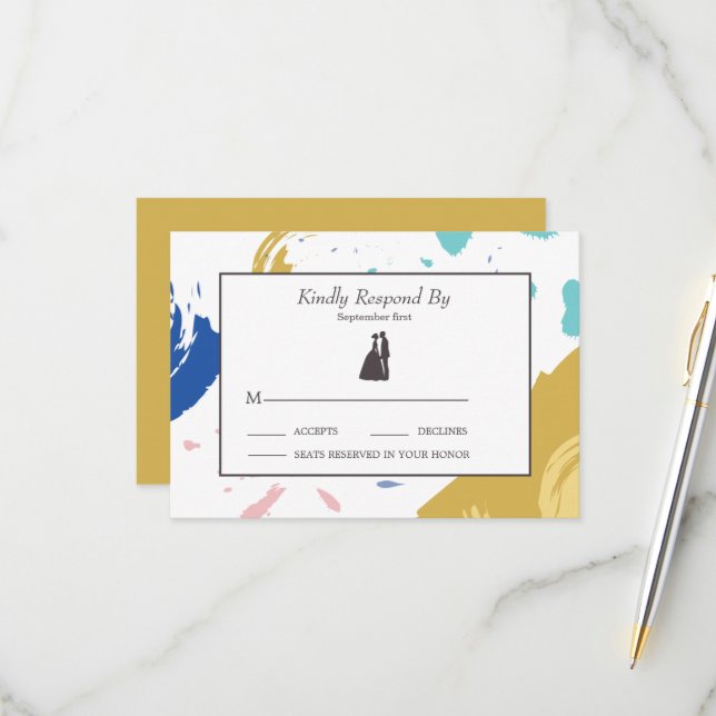 Cartão RSVP Traço Colorido de Pincel e Silhouette (Frente/Verso In Situ)