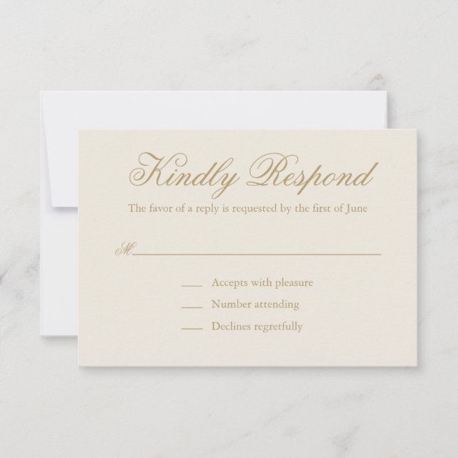 Cartão RSVP Tradicional Casamento Elegante Formal De Marfim (Frente)