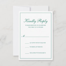Cartão RSVP Tradicional Casamento Elegante Verde Esmeralda Ver