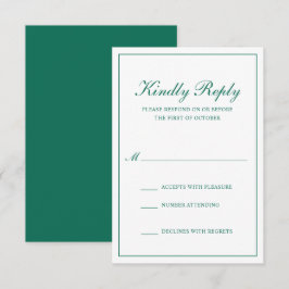 Cartão RSVP Tradicional Casamento Elegante Verde Esmeralda Ver
