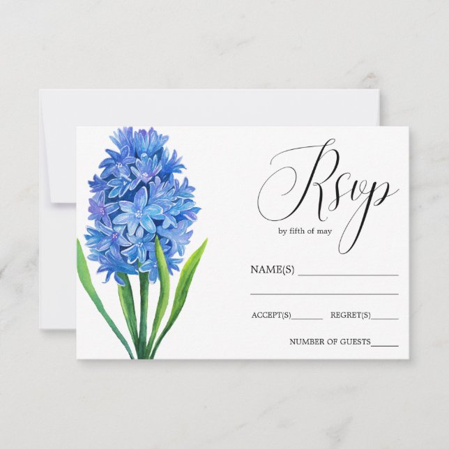 Cartão RSVP Trendy Flower Blue Hydrangea casamento rústico RSV (Frente)