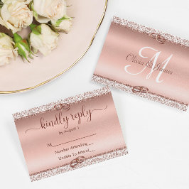 Cartão RSVP Trendy Rosa Dourada Glitter Wedding