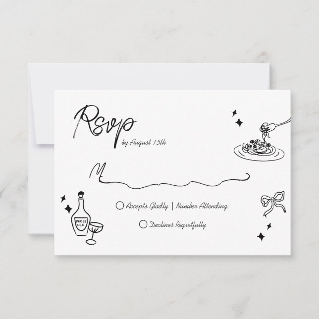 Cartão RSVP Trendy Scribble Dodle Casamento com Script (Frente)
