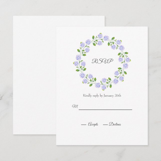 Cartão RSVP Três Hydrangeas Watercolor Floral Wreath (Frente/Verso)
