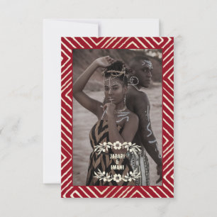 Cartão RSVP Tribal African Red and White