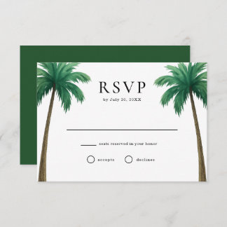 Cartão RSVP Tropical Island Palm Trees Minimal Beach Wedding