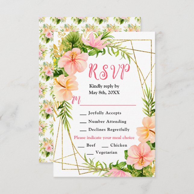 Cartão RSVP Tropical Jungle with Foliage Wedding (Frente/Verso)